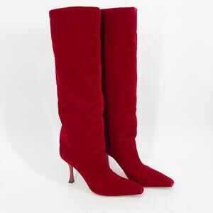 Jimmy Choo Red Velvet Chad 90 Knee High Square Toe Heeled Boot size IT 39